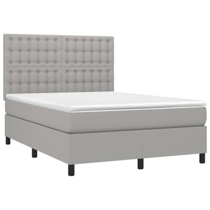 VidaXL Lit à sommier tapissier avec matelas Gris clair 140x190cm Tissu - Modèle 3142089