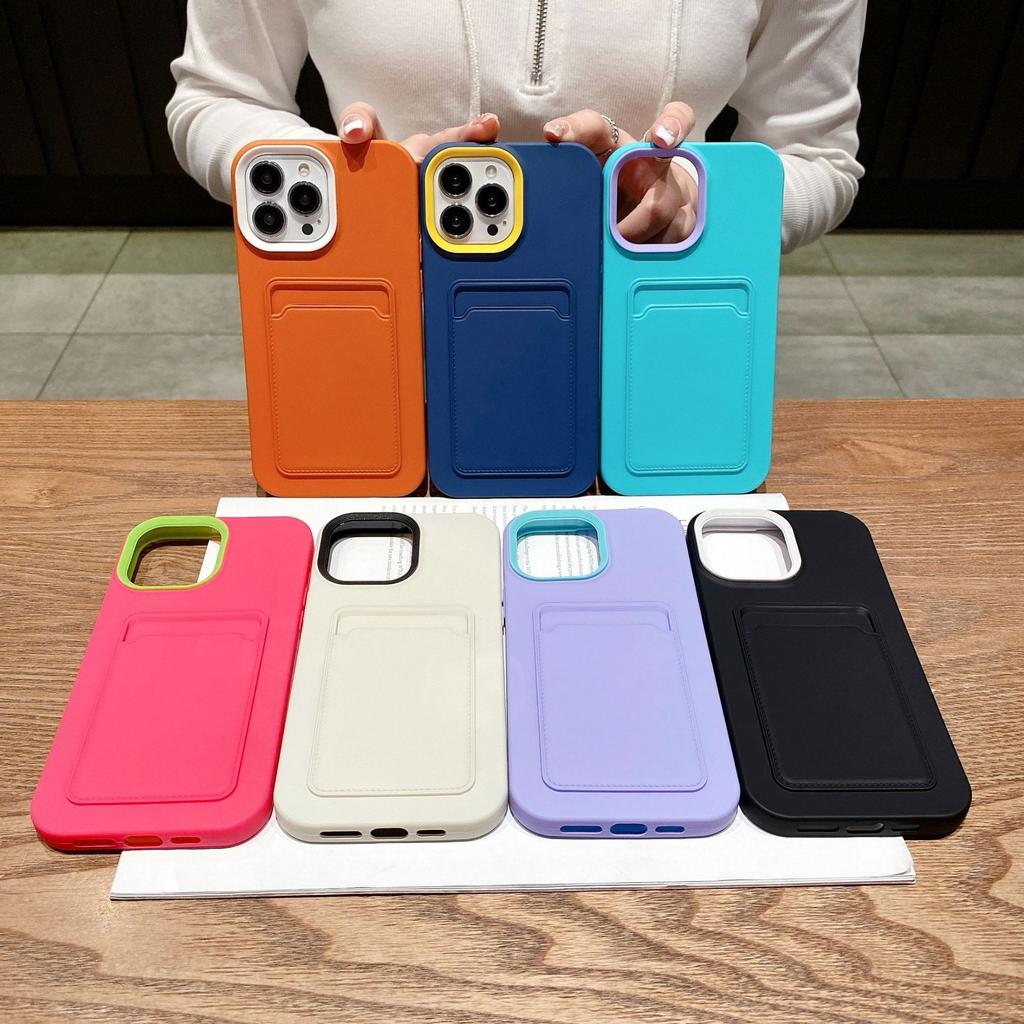 Three-in-One Card Holder Matte Silicone Case Compatible with iPhone 17 Pro Max Apple 16 Phone Case 13/14 Simple