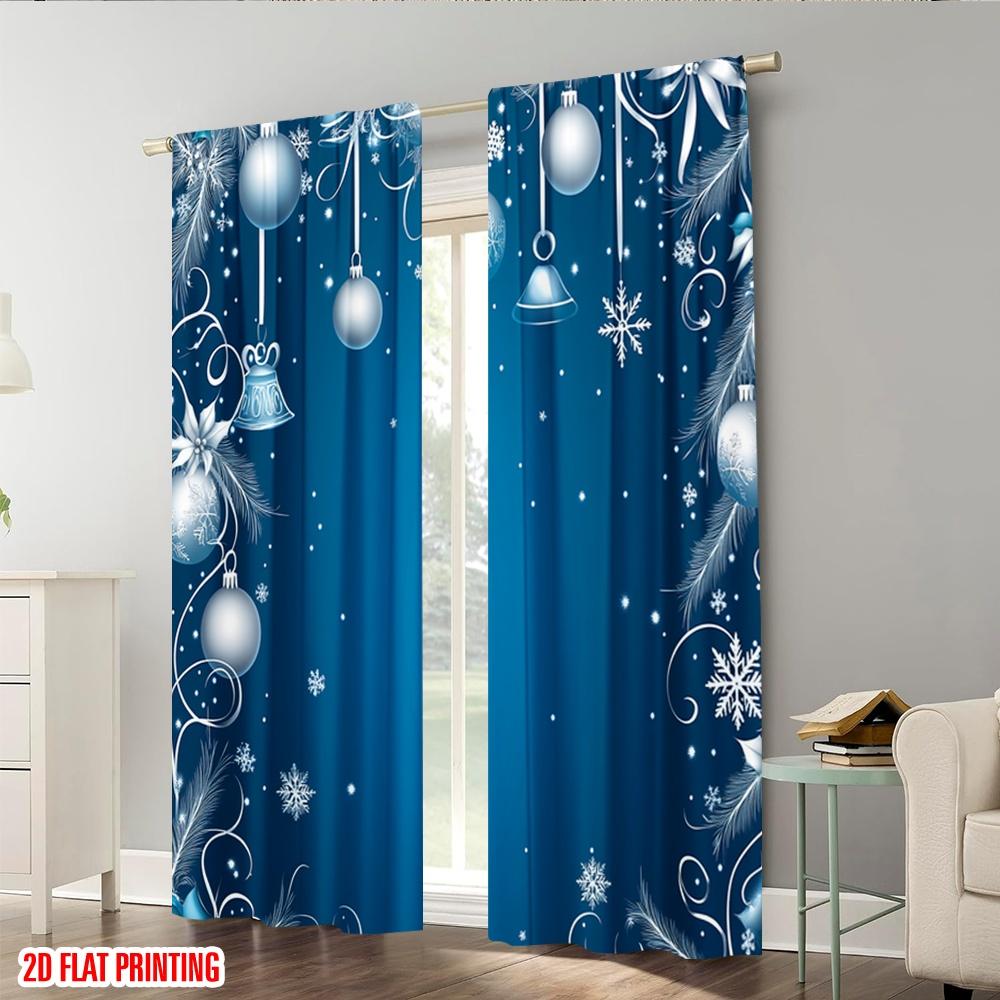 2pcs,2D plane printing Print Curtains Blue Christmas Ornaments Snowflakes Versatile Polyester (without rod) Outdoor Decorations