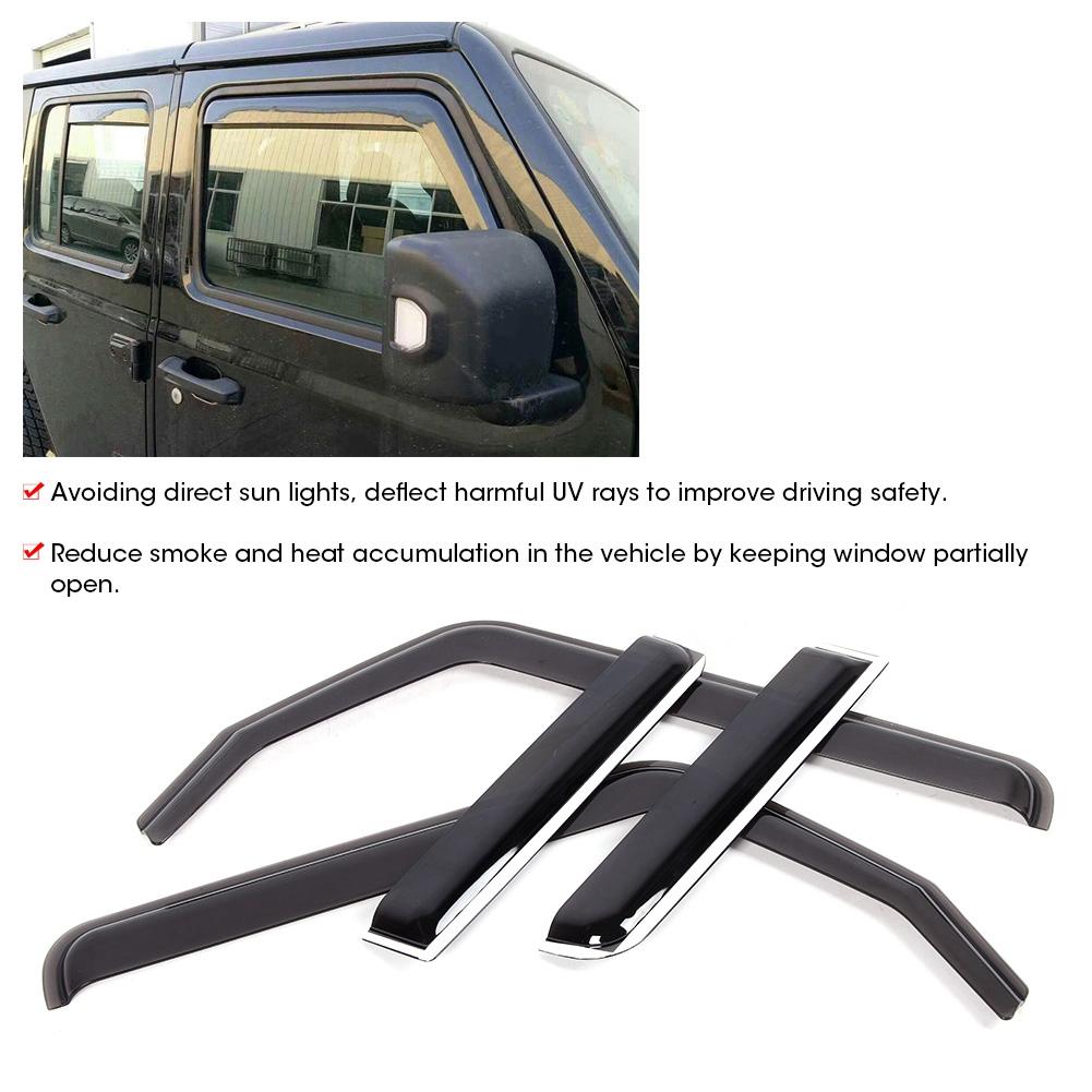 Clip On Window Visor Sun Rain Guard Defector Fit for Jeep Wrangler JL 4 Door 2018 2020