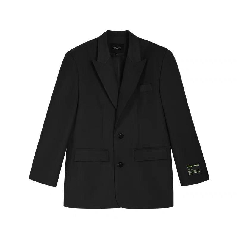 

Fashion Women Suit Jacket Black Gary Spring Autumn Outer Wear Casual Lady Office Blazer Wide Shoulder Notched Collar XL чорний