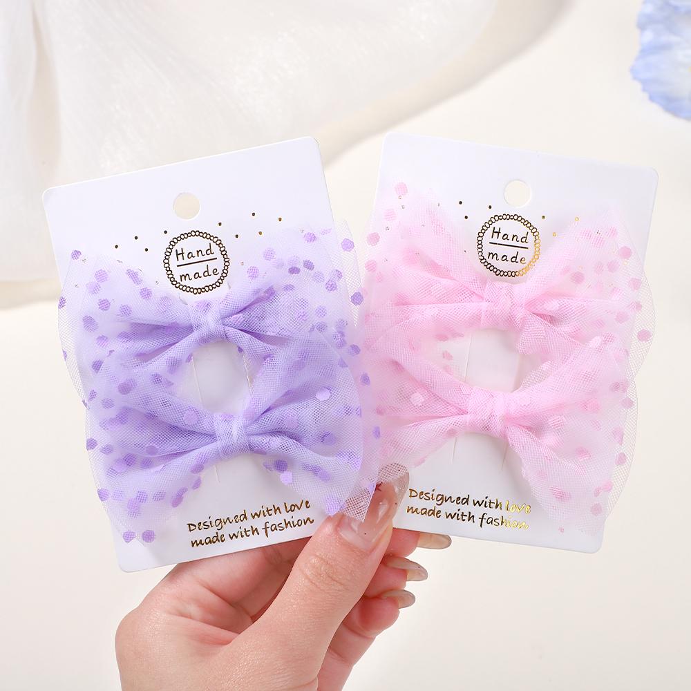 2Pcs/set Sweet Chiffon Mesh Dot Hair Bow Clips for Women Girls Cute Lace Bowknote Hairpin Barrettes Headwear Hair Accessories
