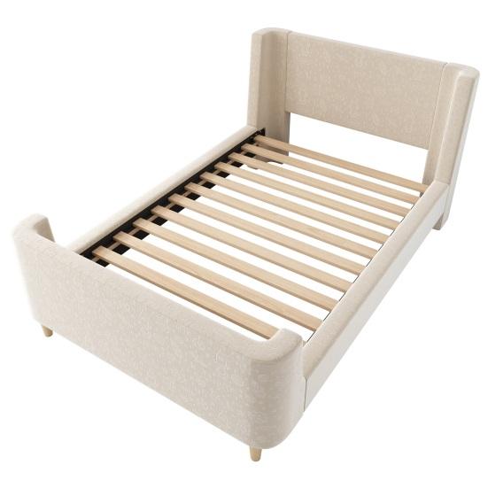 Upholstered Bed. Children Bed, Single Bed with Universe Pattern, 90 x 200cm, for Boys & Girls, Beige, Velvet (without