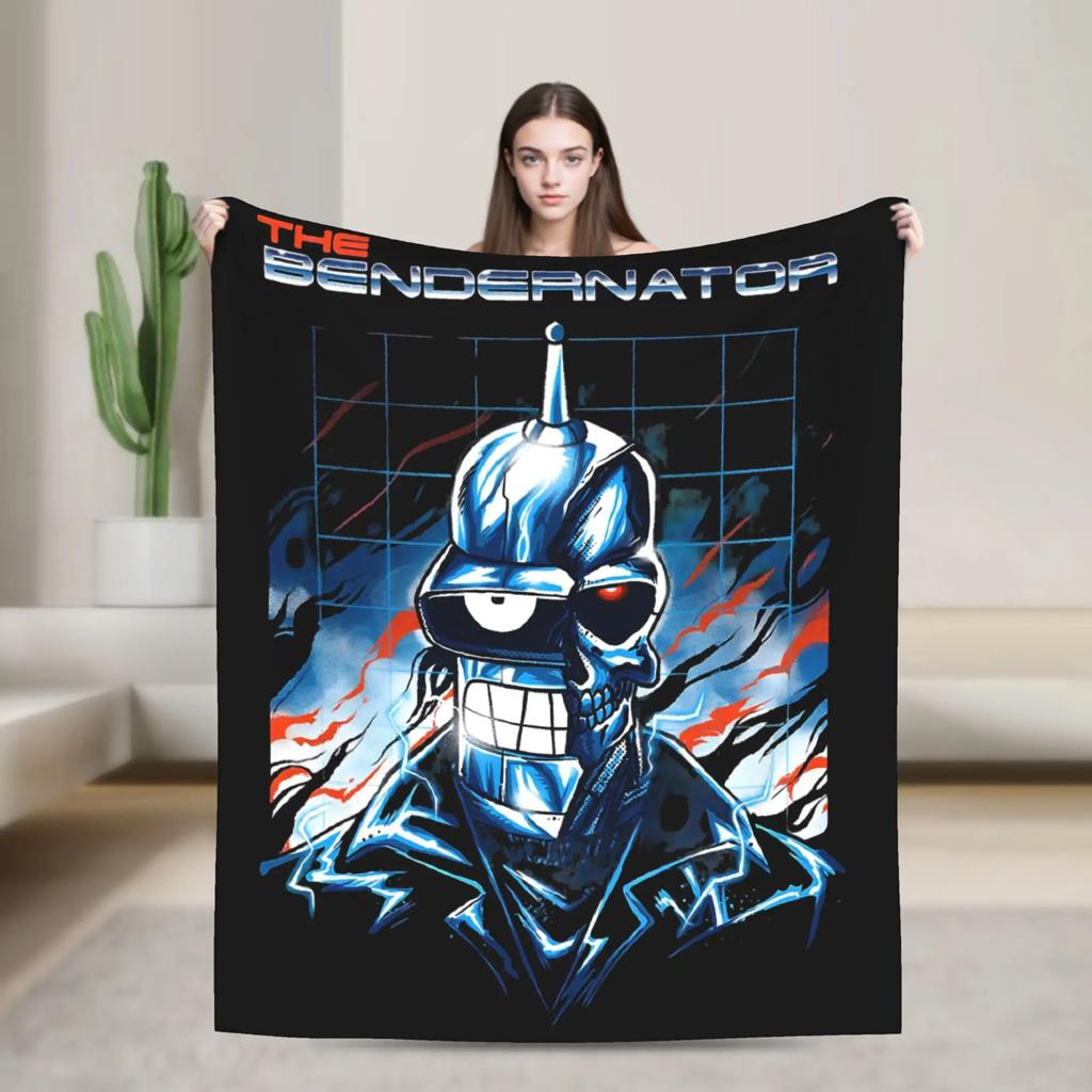 Bender Robot Fry Leela Cartoon Flannel Blanket Print Planet Express Lightweight Throw for Sofa Bed Home Decor Multifunction