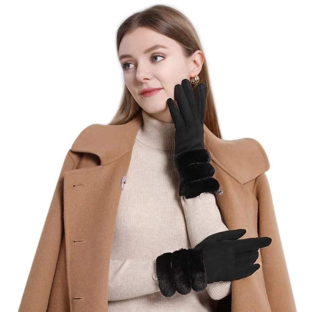 Suede Touch Screen Gloves Winter Drive Cycling Gloves Fashion Women Fleece Gloves