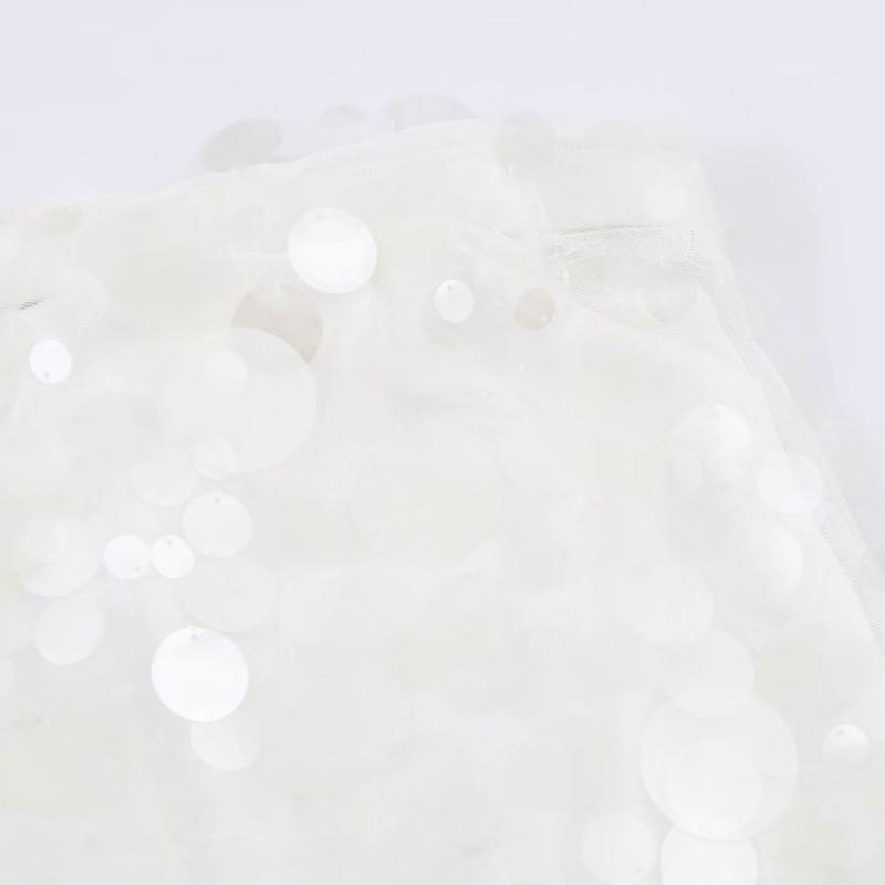 Womens 2026 Sequin Embellished Strapless Bodycon Mini Dress - White High Waist Sleeveless Slim Fit