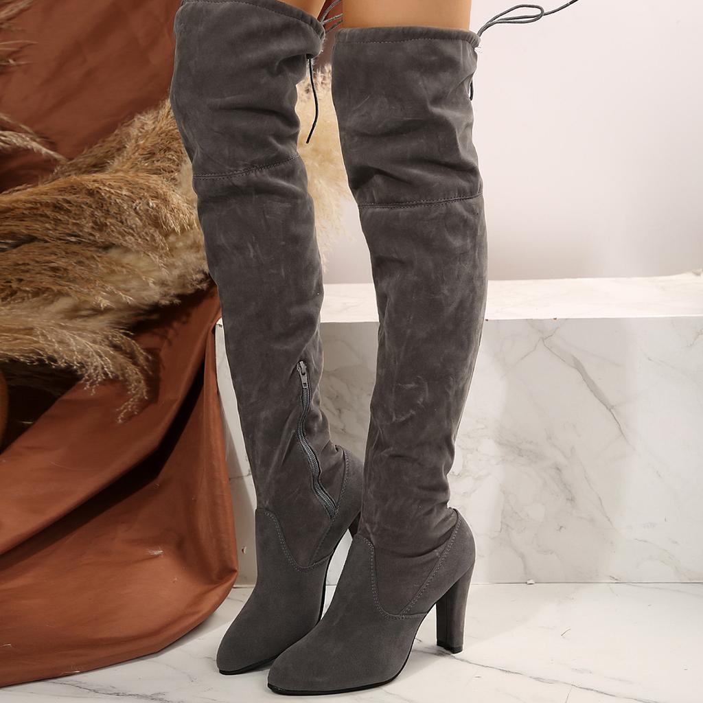 Fashion Over The Knee High Boots Women 2025 Autumn and Winter New Suede Elastic Botas Pointed Toe Thick High Heeled Long Bottes Femmes