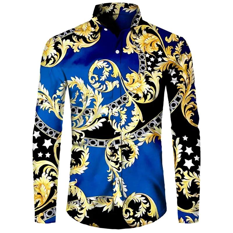 Baroque Pattern Long Sleeve Shirt, Stylish Fashion Shirt
