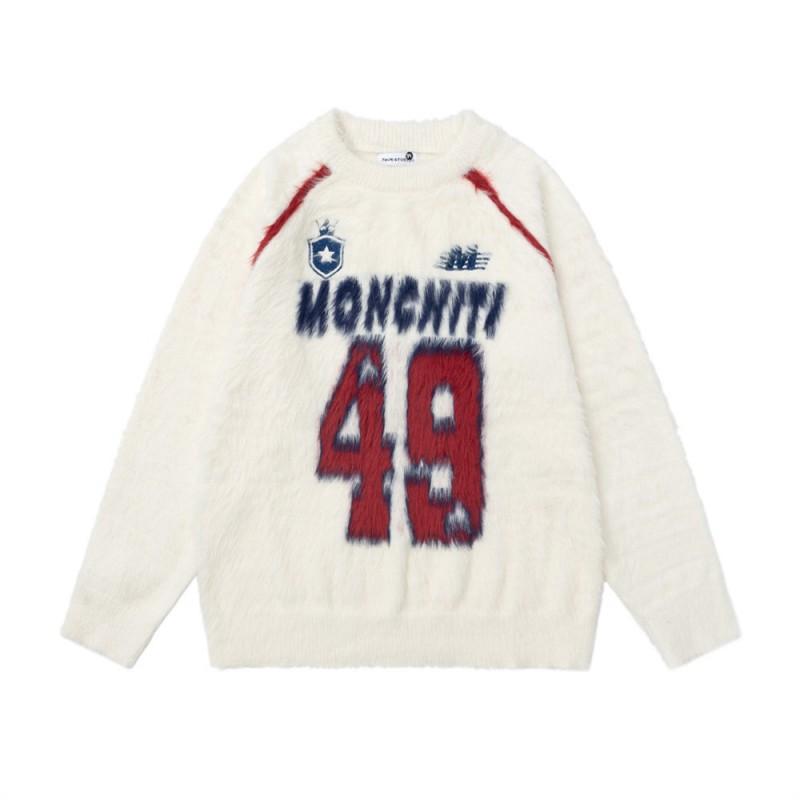Mens Street Style Fleece Knit Sweater Loose Fit Round Neck Long Sleeve Casual Winter Top