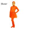 Halloween Party Jumpsuits Orange Full Bodysuit, with Tulle Skirt, Fake Belly, Yellow Mustache & Eyebrows, Cosplay Outfit Open Face Zentai Suit,