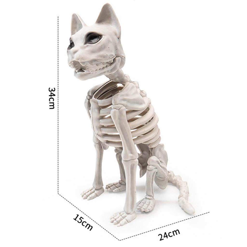 Sitting Cat Skeleton Halloween Decoration 15x24x34cm Multipurpose for Courtyard Decor Sturdy White