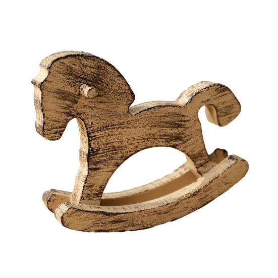 Hand-painted Wood Rocking Horse Figurine Vintage Miniature Rocking Horse Statue Home Office Living Room Desktop Decoration Ornament
