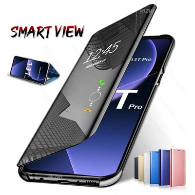 Mirror View Flip Case For Xiaomi 13T Redmi 13C 12C 10A 10C 9C 9At A1 A2 Note 9 9S 10 10S 11S 11 12S 12 Pro 5G Poco X3 NFC X5 F5 Pro 5G Stand Cover