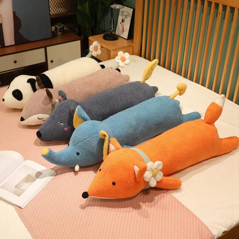 Cartoon Animal Fox Elephant Panda Throw Pillow Plush Toy Doll Girl Sleeping Soothing Long Pillow Rag Doll