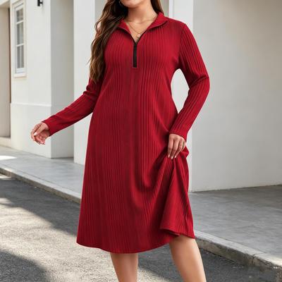 Women's Half-Zip Textured Long Sleeve Dress