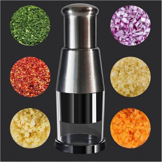Manual Pressed Chopper,Gourmet Slice Deluxe Chopper,Multifunctional Garlic Chopper, Hand-Pressed Stainless Steel Kitchen Chopper for Smashing Garlic 1 PCS