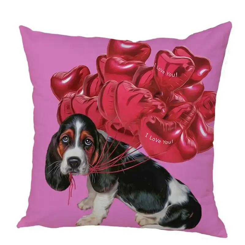 Color Cute Dog Square Pillow Cushion Cover Car Sofa Office Chair Peach Skin   Home Decoration Ornament