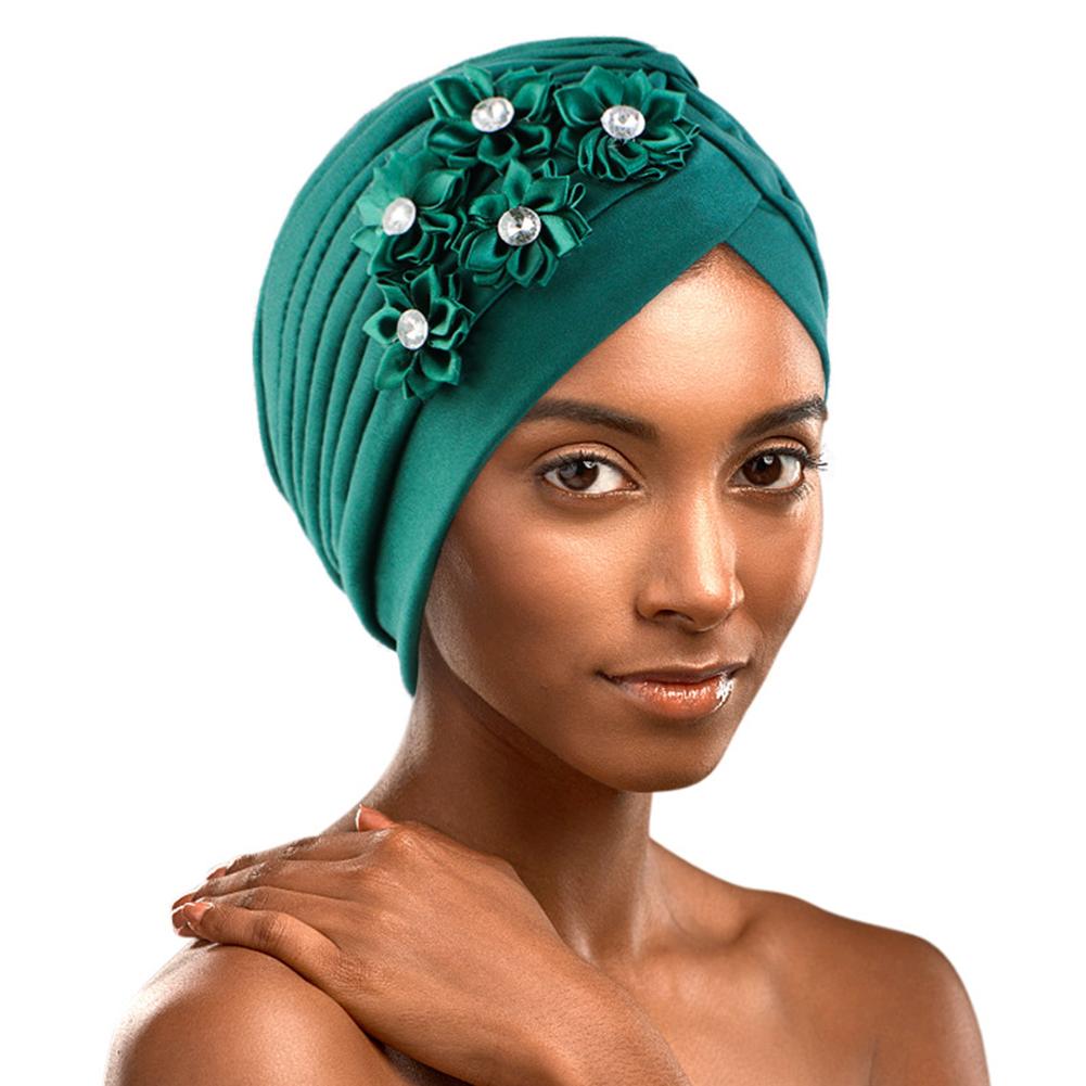 4Pcs Women Turban National Style Diamond Flower Beanie Elastic Head Wrap Cap Chemo Headwear Accessories