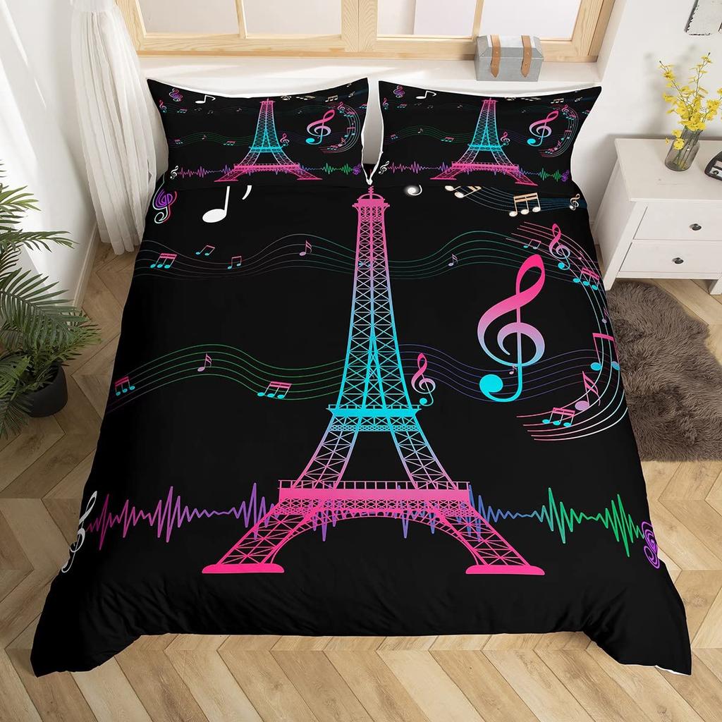 Paris Eiffel Tower Bedding Set Historical Scenery Duvet Cover Famous City Scene Comforter Cover Modern Cityscape Quilt Cover