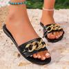 Fashion 2025 New Fashion Women Slippers Square Toe Chain Slippers Flat Beach Sandals  Metal Decoration Casual Shoes Home Slides Women