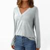 Women's Casual Fashion Brushed Solid Color Long-sleeved V-neck Top T-shirt