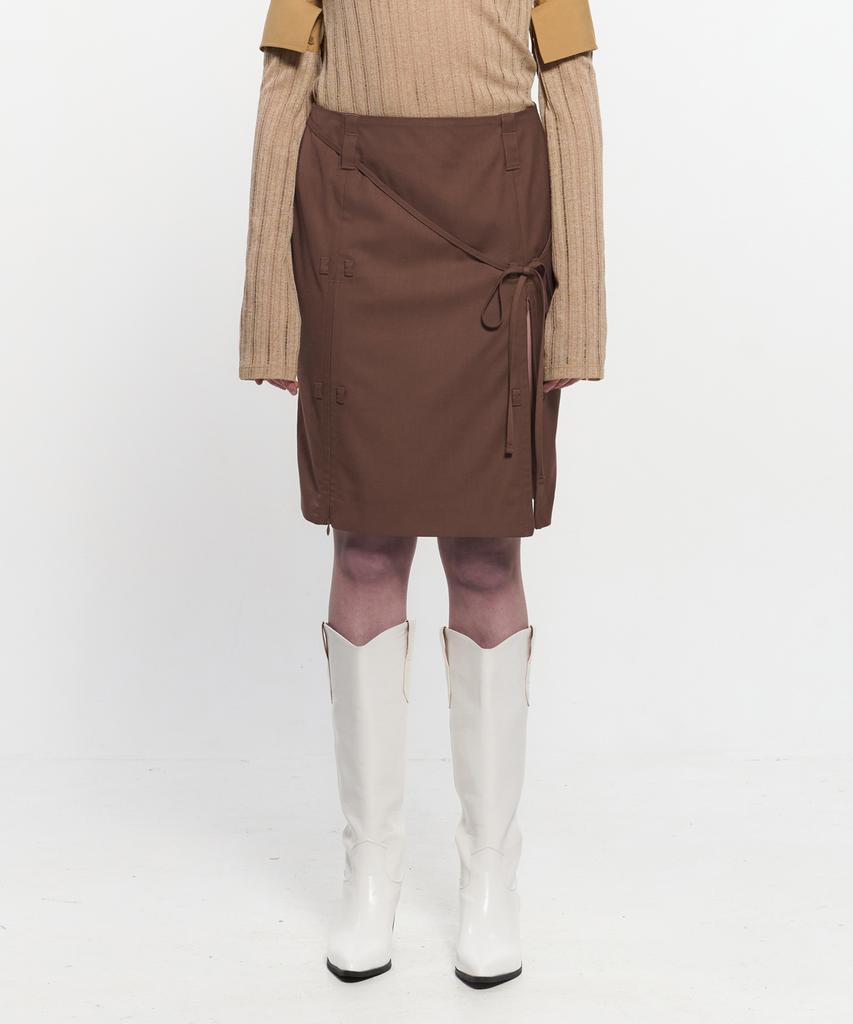 Kimjisu Ribbon Tied Slit Skirt _ Brown