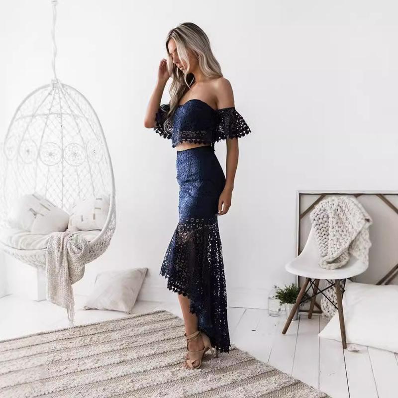 2025 new dress lace skirt tube top halter temperament pencil skirt two-piece women's skirt