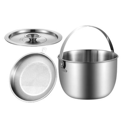 Camp Pot Outdoor Camp Pot Camping Supplies Stainless Steel Tableware Bowl With Lid For Straining Oil Storage Home Kitchen Travel