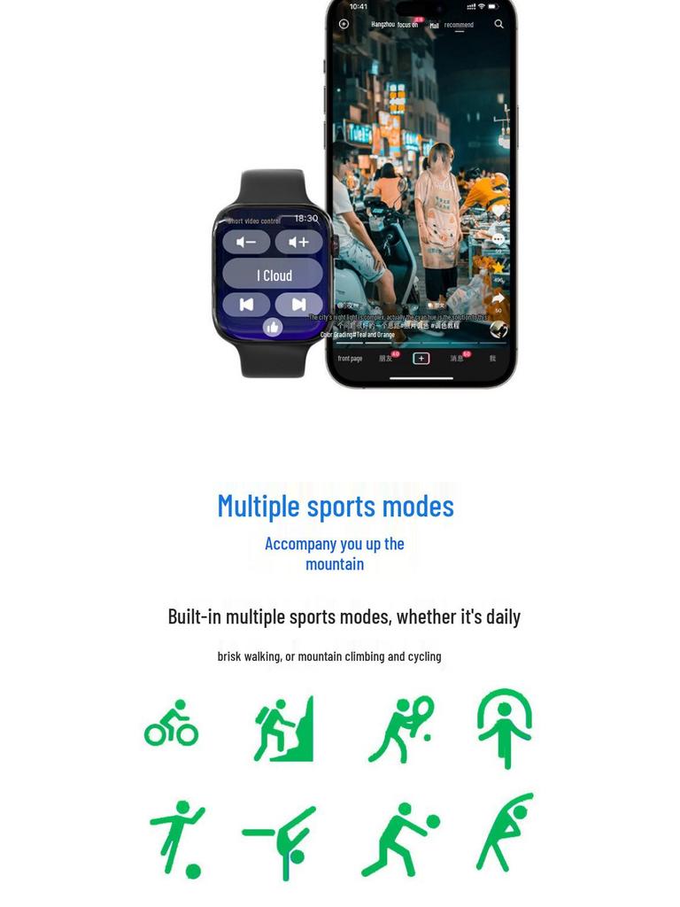 Smartwatch S10: NFC-Zahlung, Sport, Schrittzähler, Herzfrequenz, Schlaf- & Blutsauerstoffmonitor.