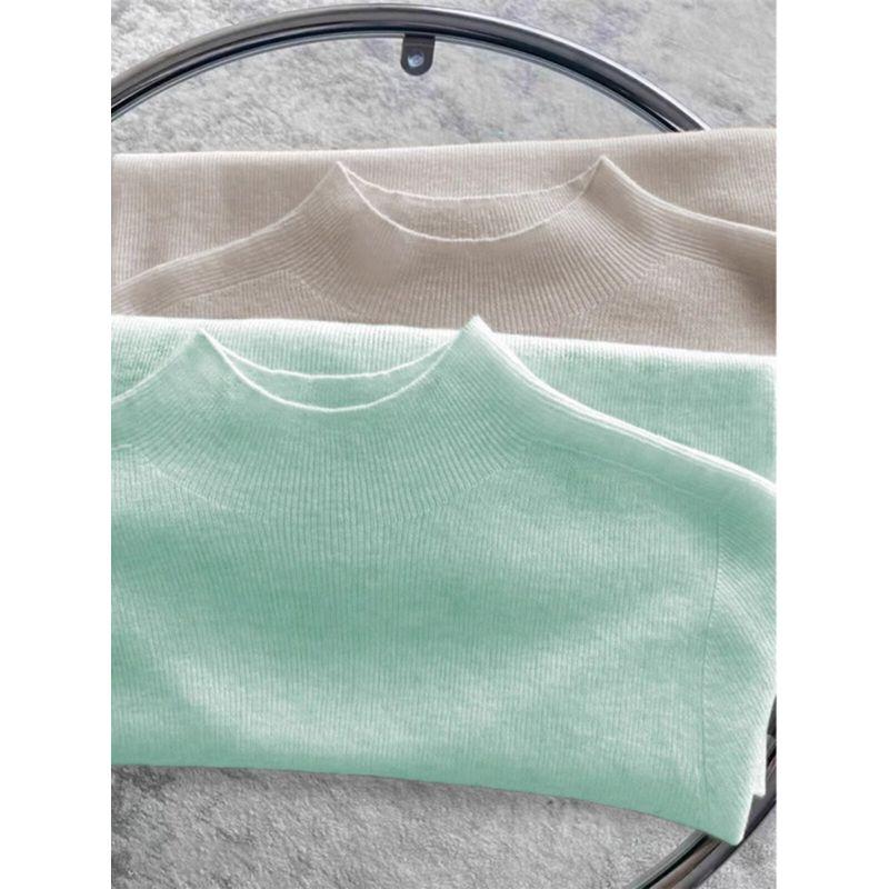 Soft and Gentle Knitted Sweater for Women, Mid-Neck Pullover, Thin Base Layer for Spring and Autumn, Half-High Collar, Age-Reducing Top