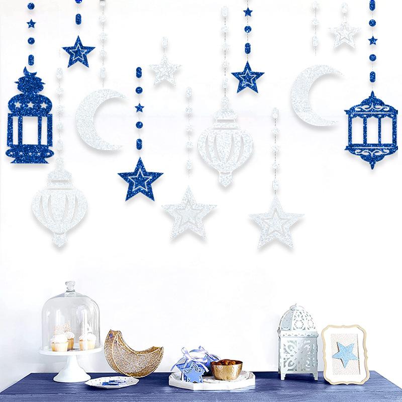 

EID Mubarak Swirl Banner Star Moon Ceiling Hanging Ornament Ramadan Kareem Decoration for Home 2025 Islam Muslim Party Supplies