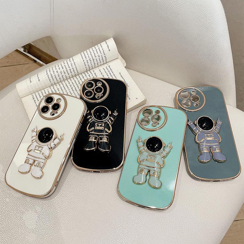 Custodia per telefono con supporto astronauta placcata di lusso per Iphone 13 12 11 Pro Max X Xr Xs Max 7 8plus Carina con lenti rotonde Morbida antiurto