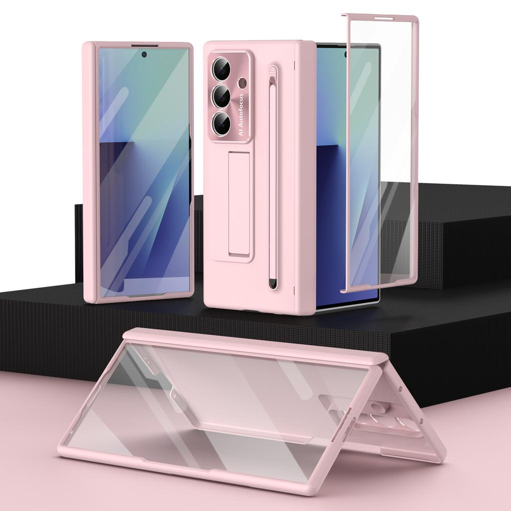 Invisible Elastic Bracket 2in1 Pen Slot Phone Case for Samsung Galaxy Z Fold7 Fold 6 7 with Screen Film Armor Shockproof Cover