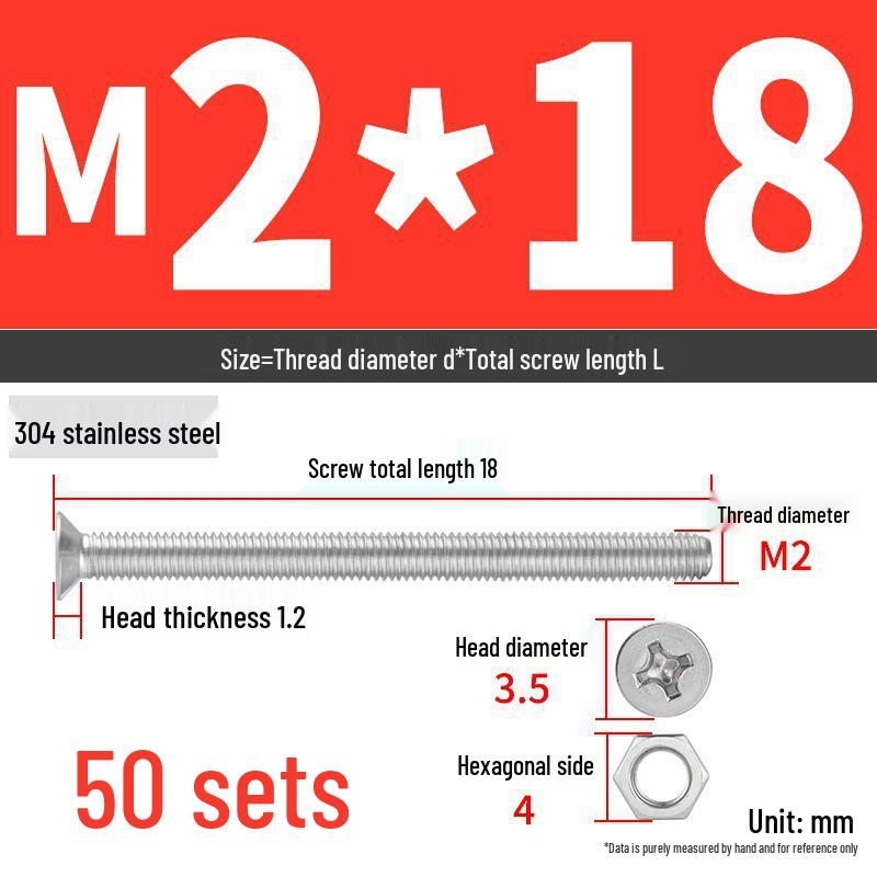 304 Stainless Steel Extra Long Phillips Flat Head Screws and Nuts Set (2M, 3M, 4M)