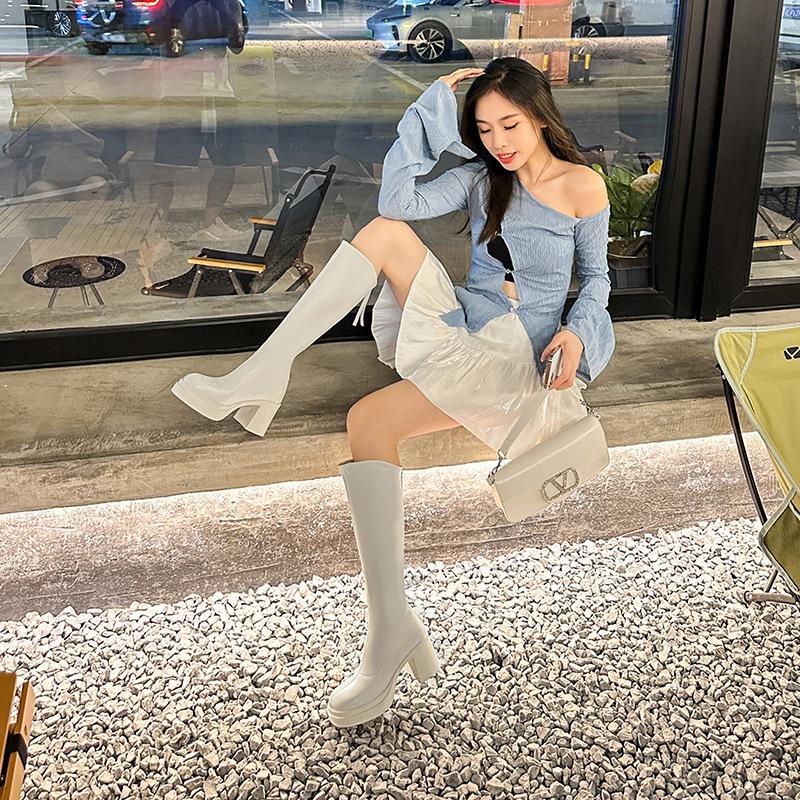 White platform knight boots women's autumn and winter new but knee boots thick high heel temperament thin boots