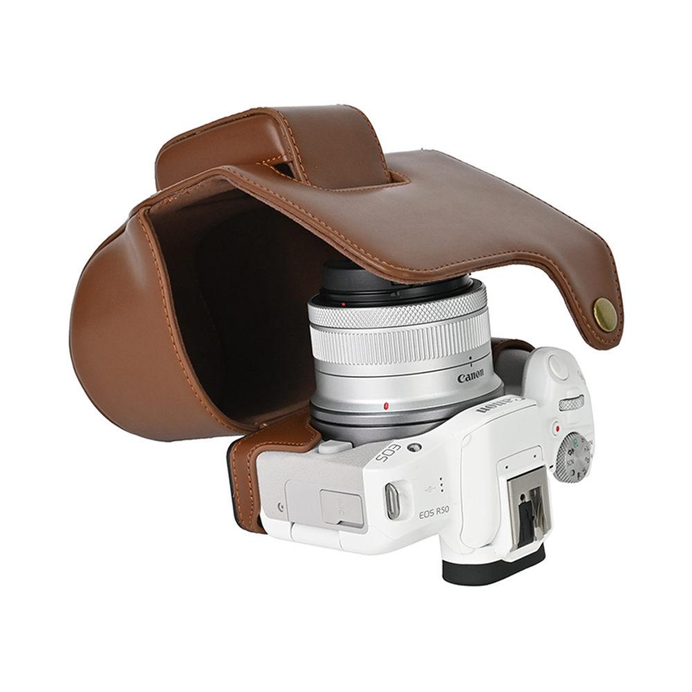 PU Leather Camera Case Bag For Canon EOS R50 (18-45mm Lens) R100 With Shoulder Strap