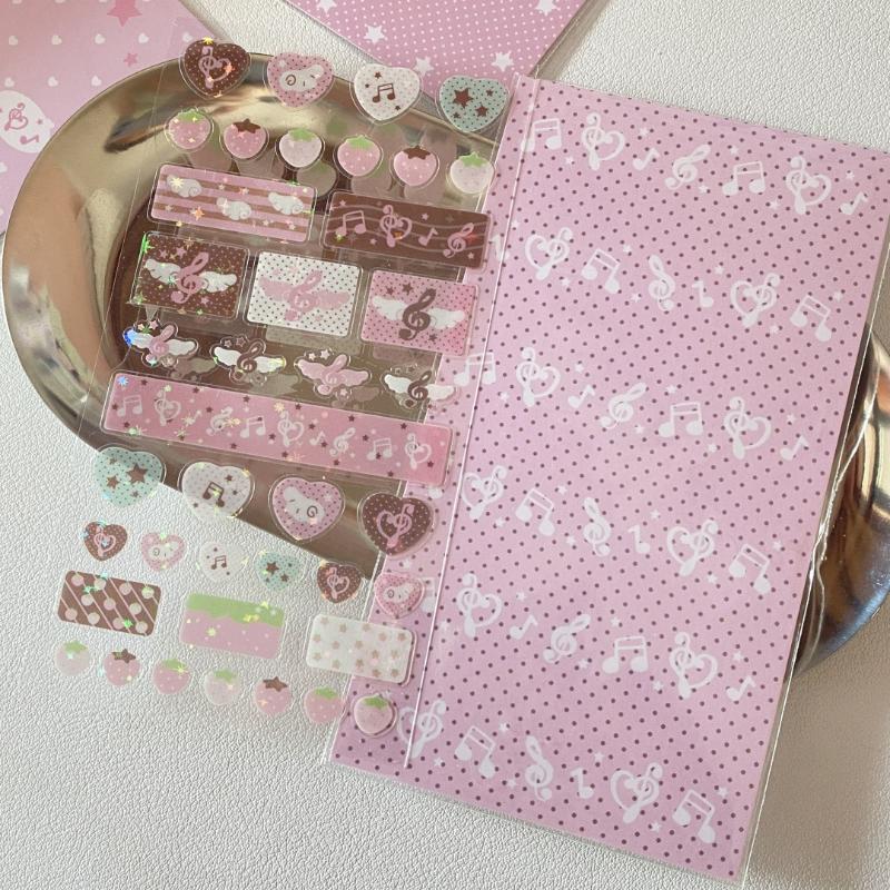 Kawaii Musical Note Strawberry Glitter Sticker For Phone Camera Handbook Sticker Cute Diy Decoration Sticker Girls Gift
