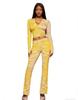 European & American Animal Print Hooded Color Block Elastic Jacket & Pants Set