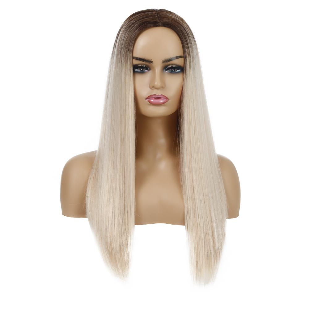 Fiore di Tessuto Multicolore Capelli Lunghi Lisci Parrucca Sintetica da Donna Set