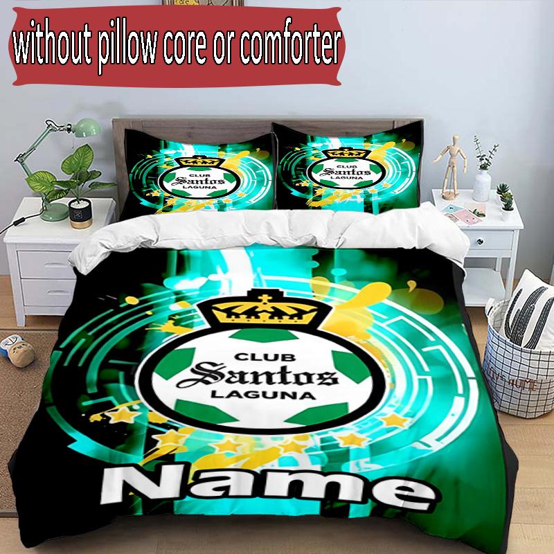 3pcs Duvet Cover Set (1*Duvet Cover + 2*Pillowcase, Without Core), Custom Name Club Santos Laguna Pattern Bedding Set, Home Bedroom Decor Gift