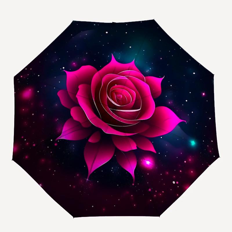 1 Stück Galaktische Rose Automatischer Faltregenschirm - 8-Speichen Langlebiger Eisenrahmen, Kompakt Tragbar für den täglichen Gebrauch yy251205048