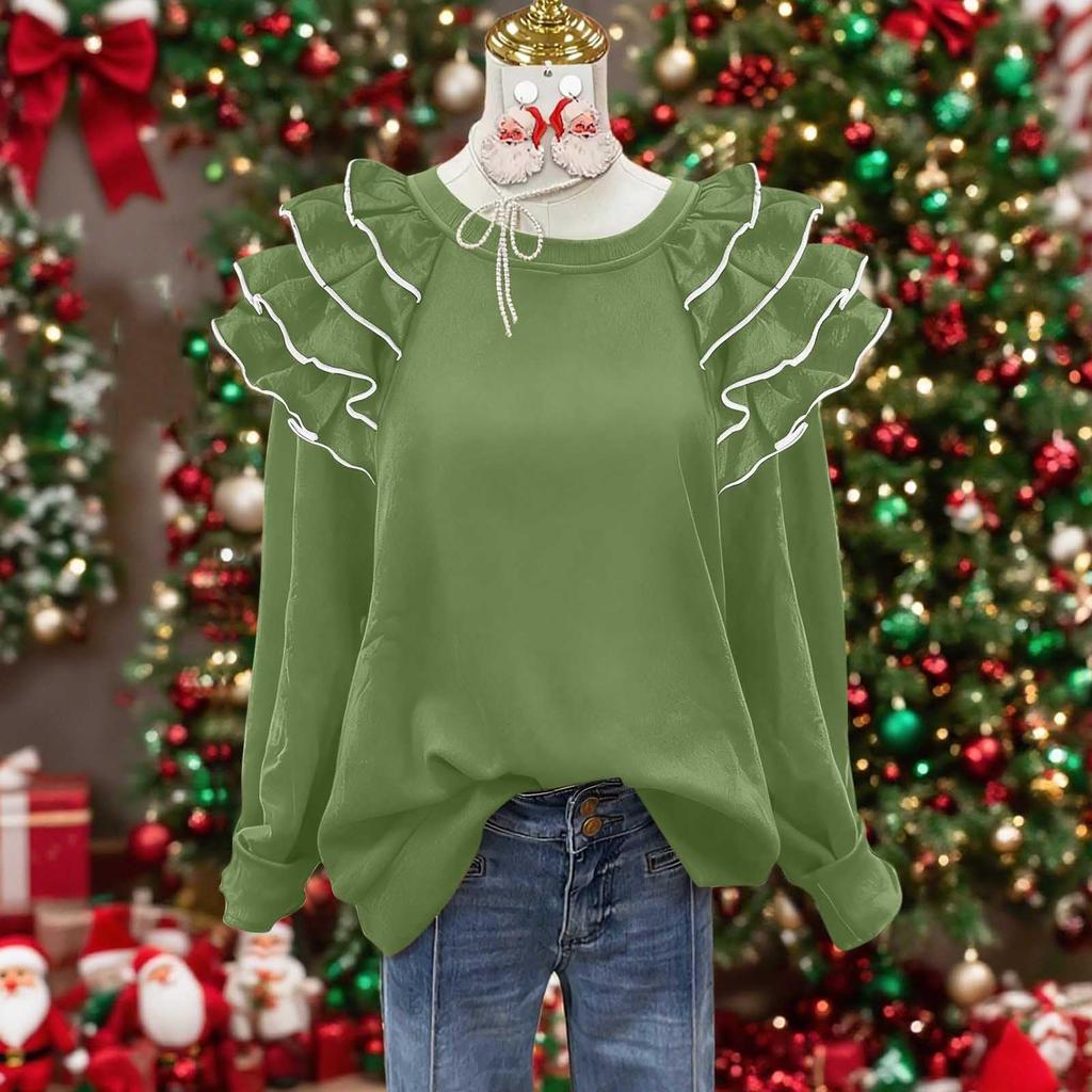 Women's Solid Color Long Sleeve Round Neck Pullover Sweater Loose Casual Hoodie