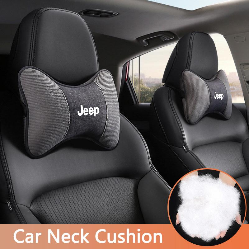 2Pcs Car Seat Headrest Auto Logo Neck Pillow For Jeep Renegade Compass Grand Cherokee Wrangler JK Gladiator Keychain Accessory