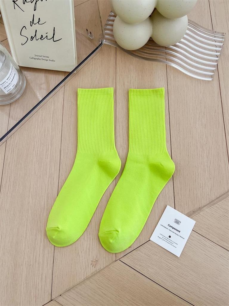 Women's Colorful Mid-Tube Socks In Violet, Orange, Rose, and Red for Modern Dance with Shark Print