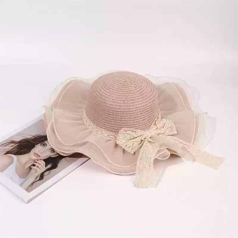 

Hat female sunshade sunscreen hat summer outdoor waves along sun hat grass top One Size