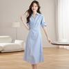 Women's Summer French Striped Shirt Dress - Elegant Long Style, College-Inspired, Absolutely Stunning