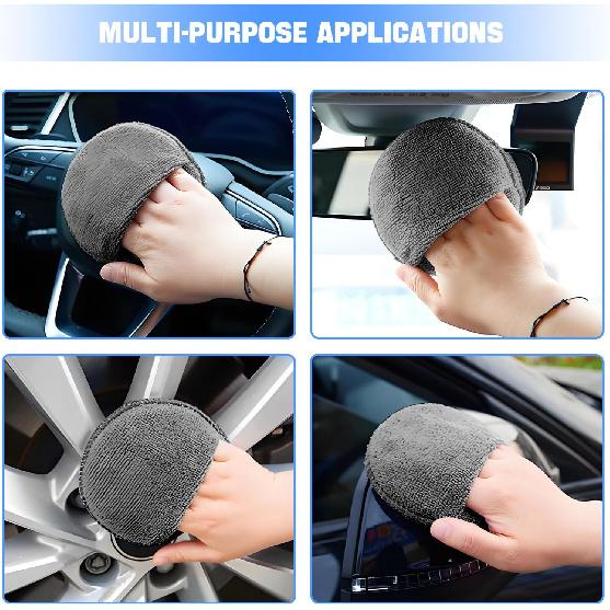 Hovom 6PCS Microfiber Wax Applicator, 5" Round Applicator Pads, Soft Automotive Waxing Foam Pads, Buffing Pads For Car Cleaning, Polishing And
