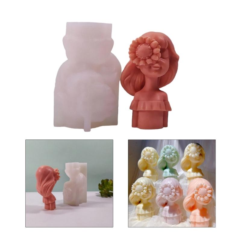 Silicone Candle Mold for Girls Flower Girl Scented Candle Mold Gypsum Aromatherapys Figurine Resin Molds Home Ornament