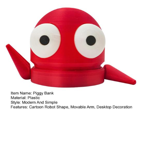 Cartoon Red Robot Piggy Bank Movable Arm Coin Cash Storage Container Kids Adults Money Saving Box Home Office Desktop Decoration