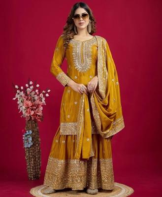 Women Traditional Wear Heavy Chinnon Salwar Suit Palazzo Set Indian Bollywood Pakistani Salwar Kameez
